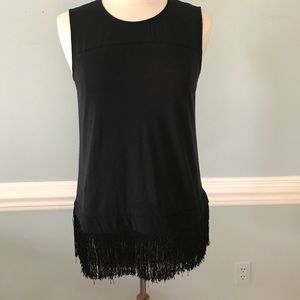 J crew black sleeveless top with fringe hem, small